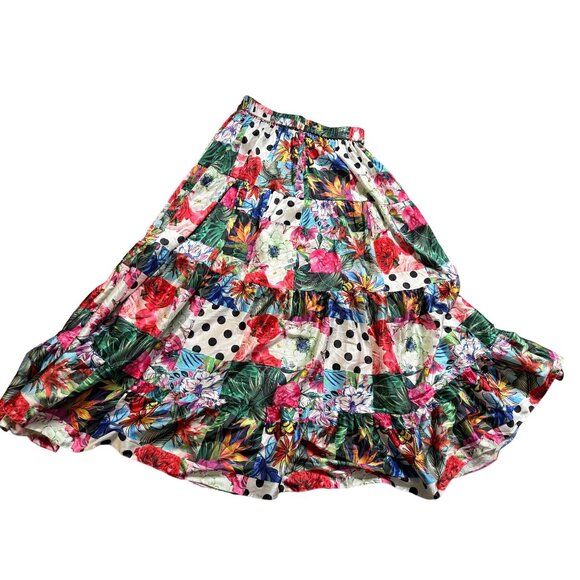 L’ atiste  Floral & Polka Dot Patchwork lined Maxi Skirt XL Feminine Cottage - Picture 2 of 11